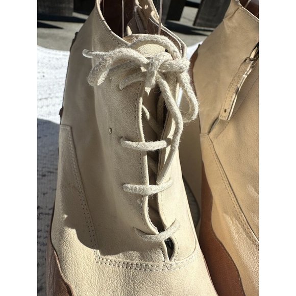 Reike Nen Wedge 9 / 40 Beige Leather Colorblock Lace-Up Ankle Boots Adult Womens - Picture 7 of 16